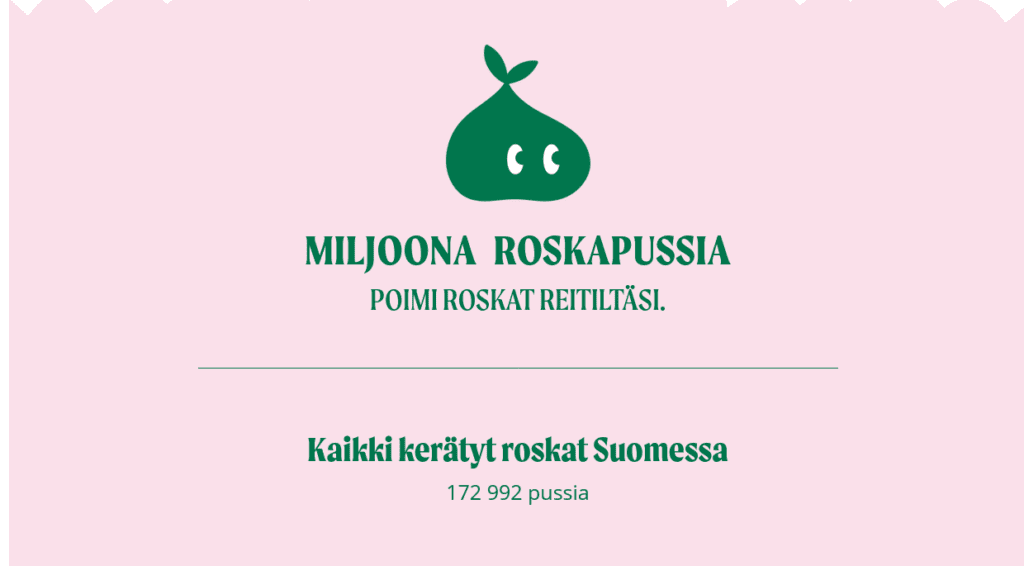 Ylen Miljoona roskapussia -kampanjan tavoitteeseen on vielä matkaa.