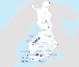 Suomessa 2023 todetut lintuinfluenssatapaukset. Lähde: Ruokavirasto.