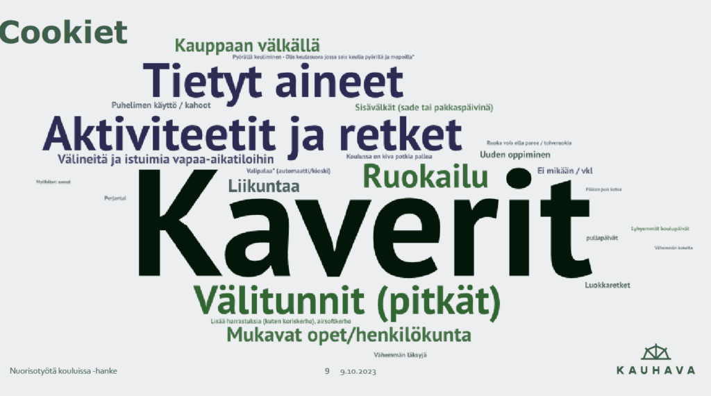 Kauhavan koululaisten ajatuksia siitä, miksi kouluun on kiva tulla.