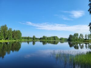 Kesäinen jokimaisema Evijärven Kirsilästä.