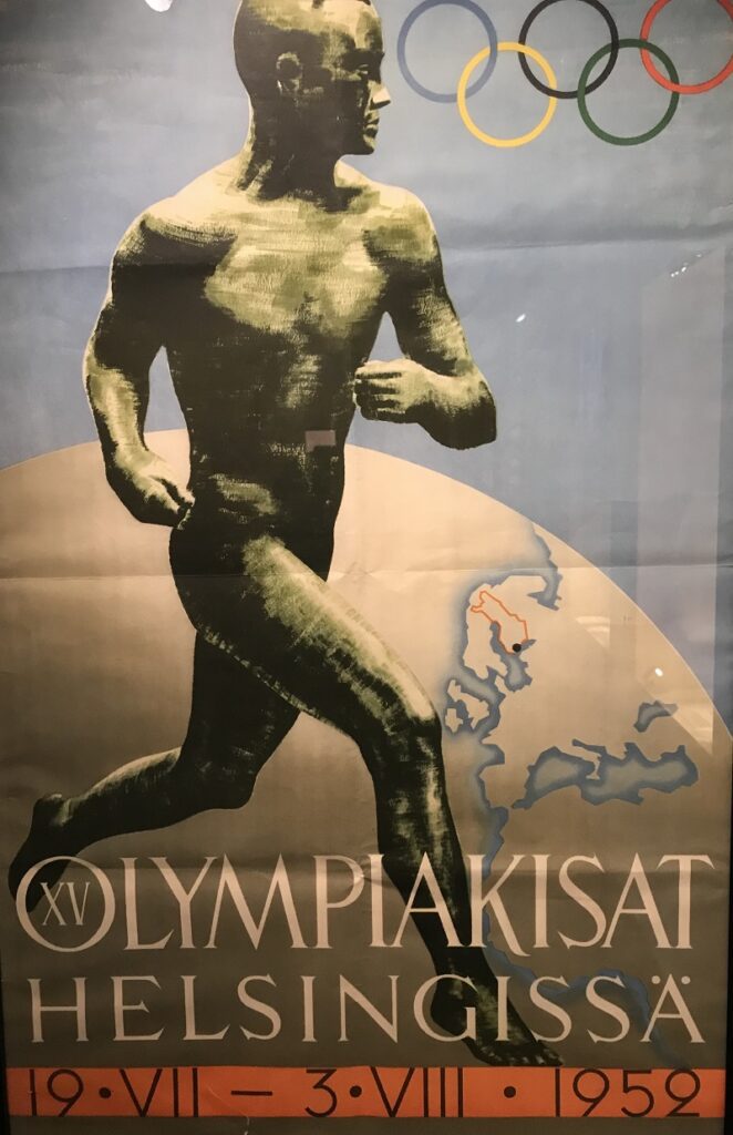 Urheilumuseon juliste Helsingin olympialaisista.