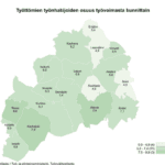 Maakunnan alhaisimmat työttömien työnhakijoiden osuudet olivat Evijärvellä (3,4 %), Kuortaneella (4,5 %) ja Soinissa (4,5 %).