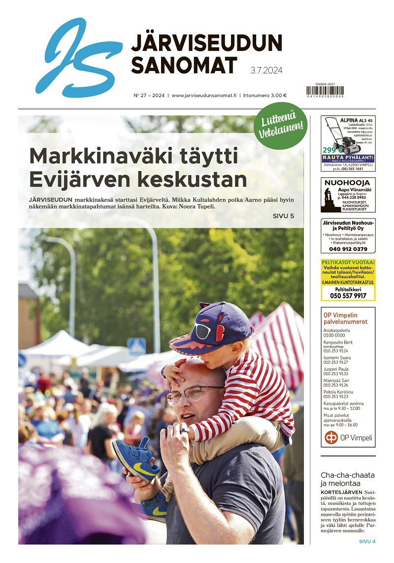 Järviseudun Sanomat 27/2024 on täynnä kesän tapahtumia ja alueen uutisia sekä ihmisiä.