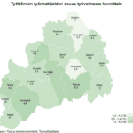 Maakunnan alhaisimmat työttömien työnhakijoiden osuudet olivat Evijärvellä (4,1 %), Kuortaneella (4,4 %) ja Lappajärvellä (4,7 %).