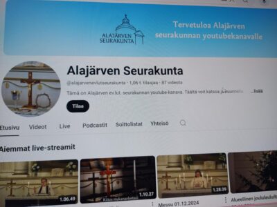 Alajärven seurakunnan YouTube-tilillä on enemmän seuraajia kuin esimerkiksi Seinäjoen tai Vaasan evankelisluterilaisilla seurakunnilla.